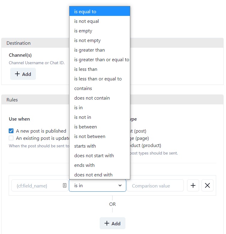 advanced post to telegram rules